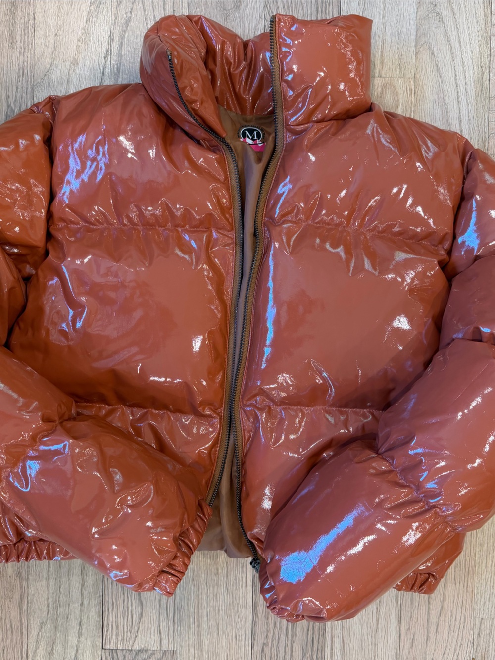 Meredith Marks Après Ski Team Rusty Orange Shiny Puffer Jacket | sz L